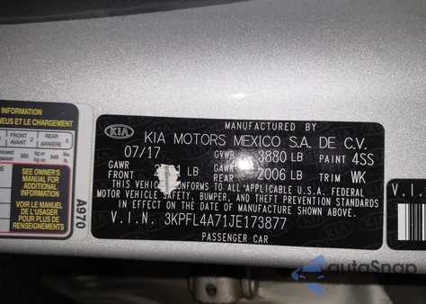 2018 Kia Forte Lx z USA, uszkodzony, nr VIN 3KPFL4A71JE173877